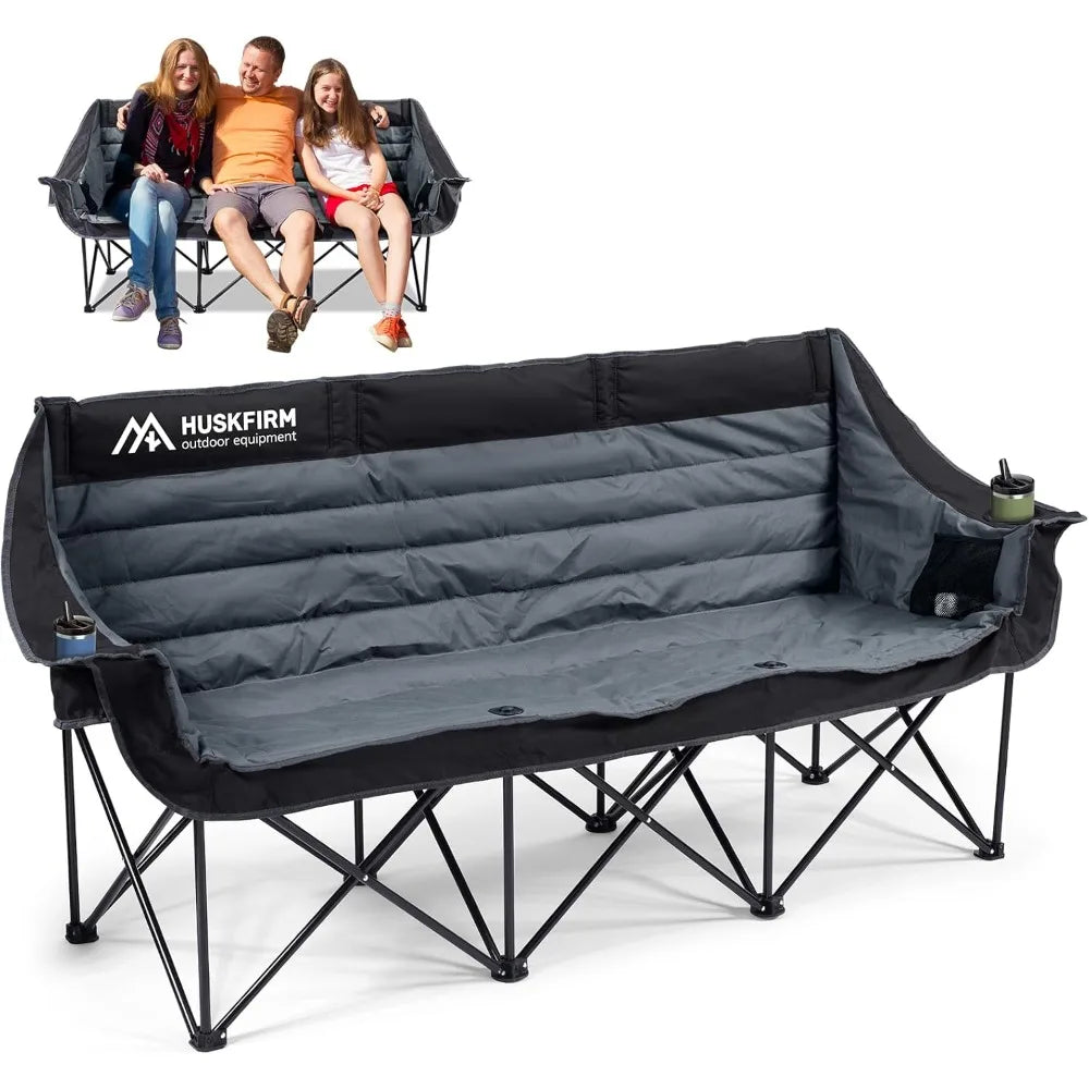 3 Person Camping Chairs Folding Double Camping Chair Portable Oversized Loveseat Padded Camp Chair Heavy Duty Camping Couch for