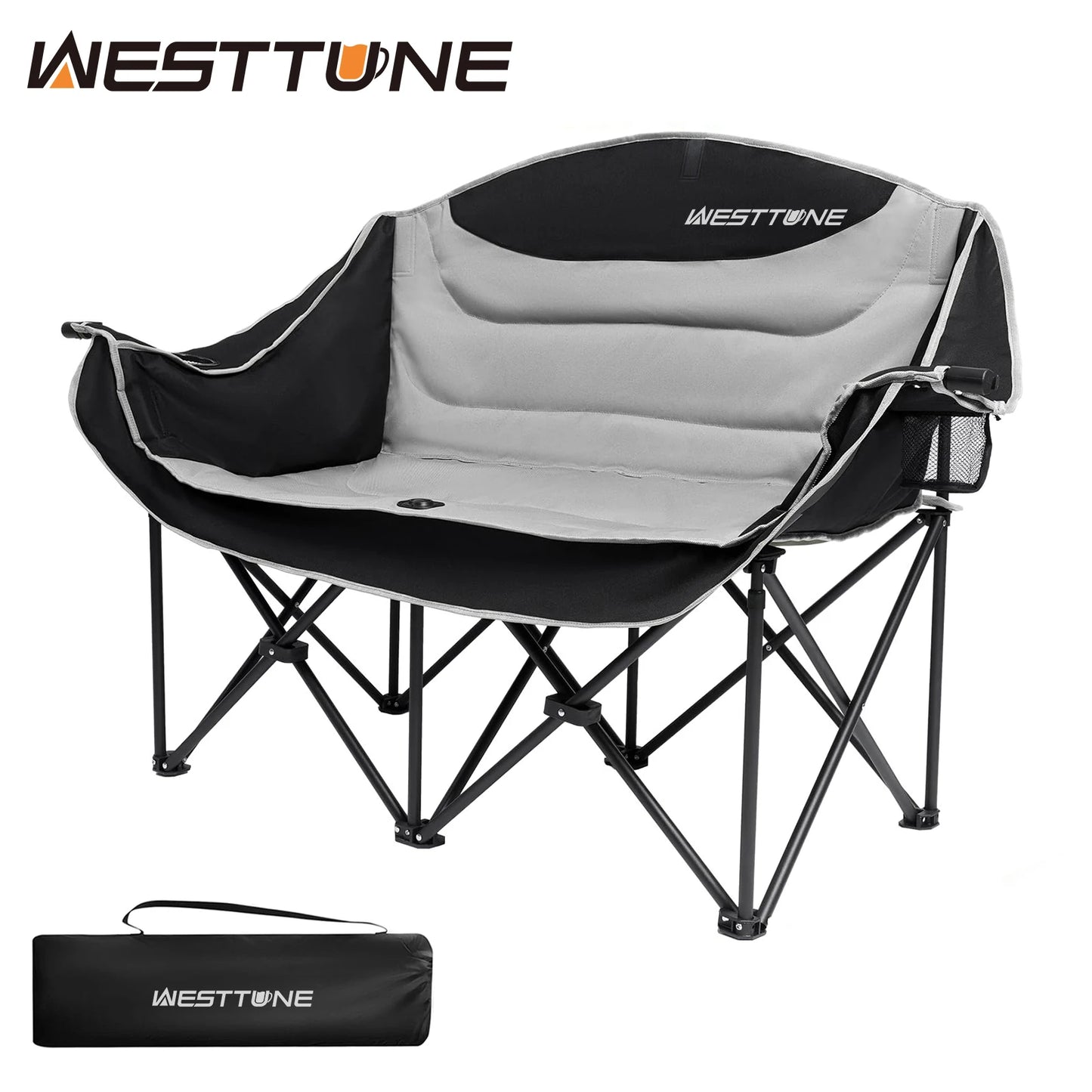 WESTTUNE Oversized Outdoor Couch Double Camping Chair Heavy Duty Outdoor Garden Folding Chair with Cup Holder Support 440 lbs