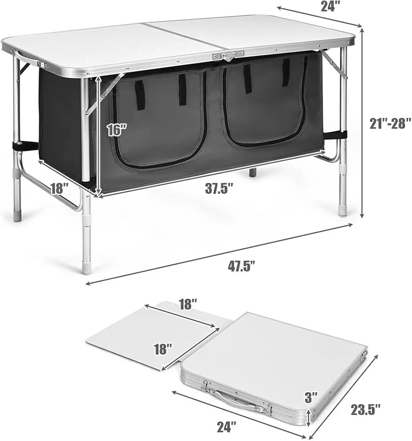 48''Portable Folding Table Table Outdoor Table Camping Table with Storage Organizer Lightweight Waterproof Durable for Camping P
