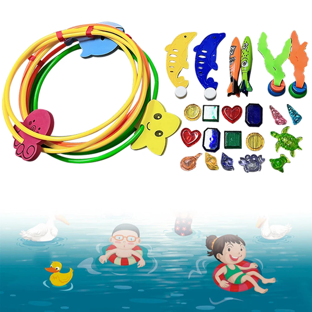 1setSummer Children Swimming Octopus Pool Diving Toys Water Sports Water Play Toys Diving Stick Gem Set Underwater Grabbing