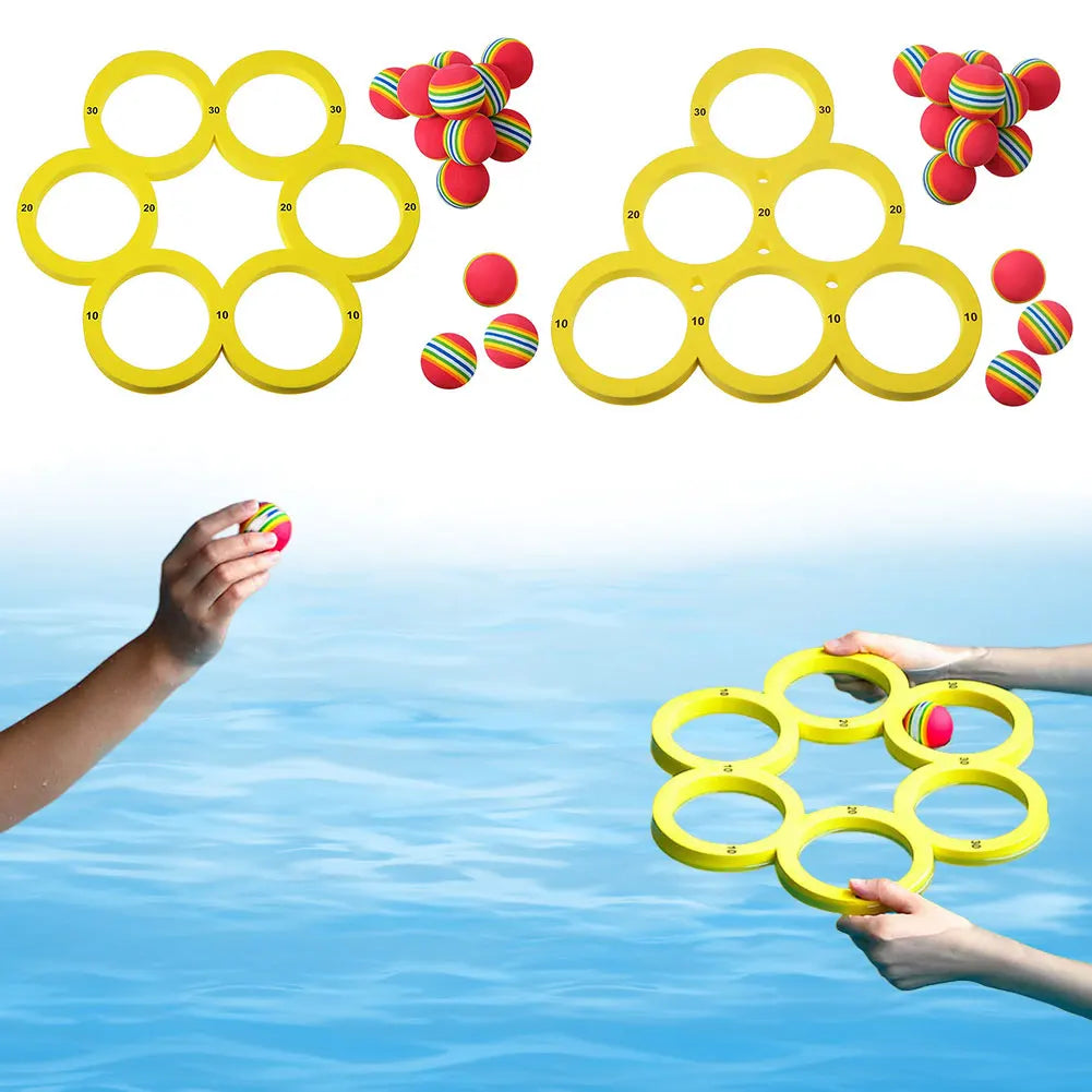 Pool  Games Set with 10 Rainbow Balls Water Sports  Floating  Ring for Kids Adults Swimming Pool Water Game