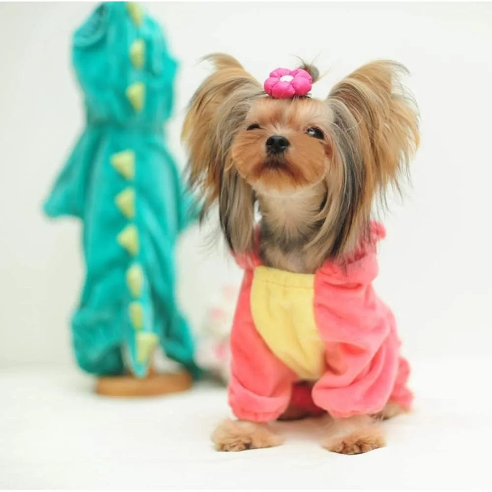 DELIFUR Dinosaur Dog Halloween Costume Pet Dino Hoodie for Small Dogs Cats (M, Pink)