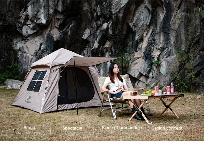 MOUNTAINHIKER Automatic Tent, Size 3-4 Persons, 2 Doors, 2 Windows, Sleeping Tent, Outdoor Tent, Hiking and Camping Tent Black