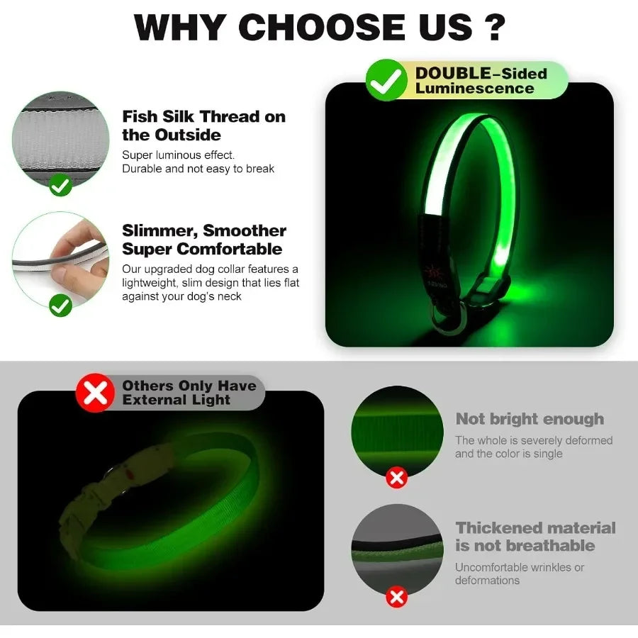 Light Up Dog Collar lticolor LED Dog Collar with 7 Lighting Modes USBC Rechargeable RealTime Battery Indicator Waterproof Adjus