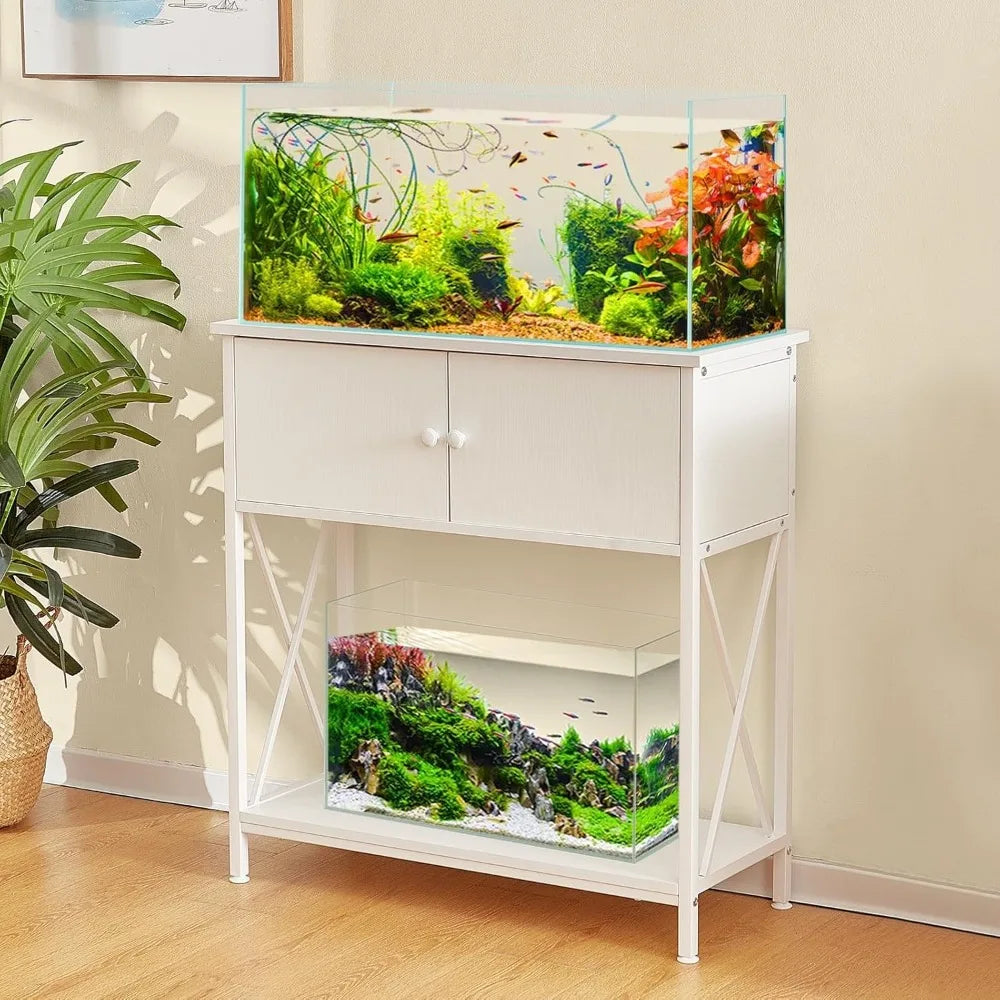 20-29 Gallon Aquarium Stand with Cabinet, 20 Gallon Long Fish Tank Stand with 31''L * 12''W Tabletop, Double Heavy Metal Stand w