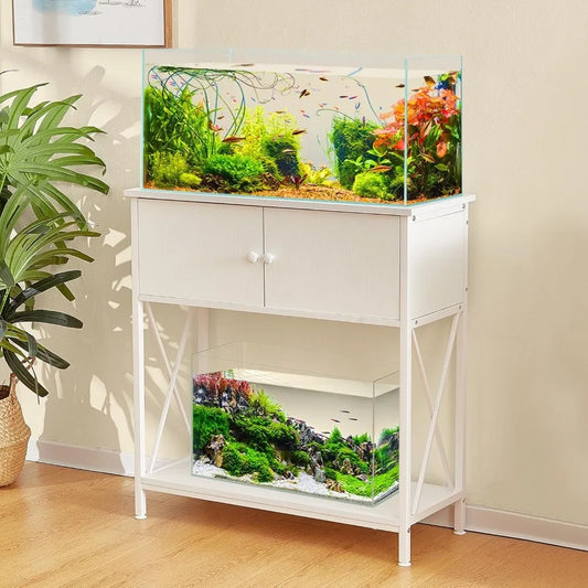20-29 Gallon Aquarium Stand with Cabinet, 20 Gallon Long Fish Tank Stand with 31''L * 12''W Tabletop, Double Heavy Metal Stand w